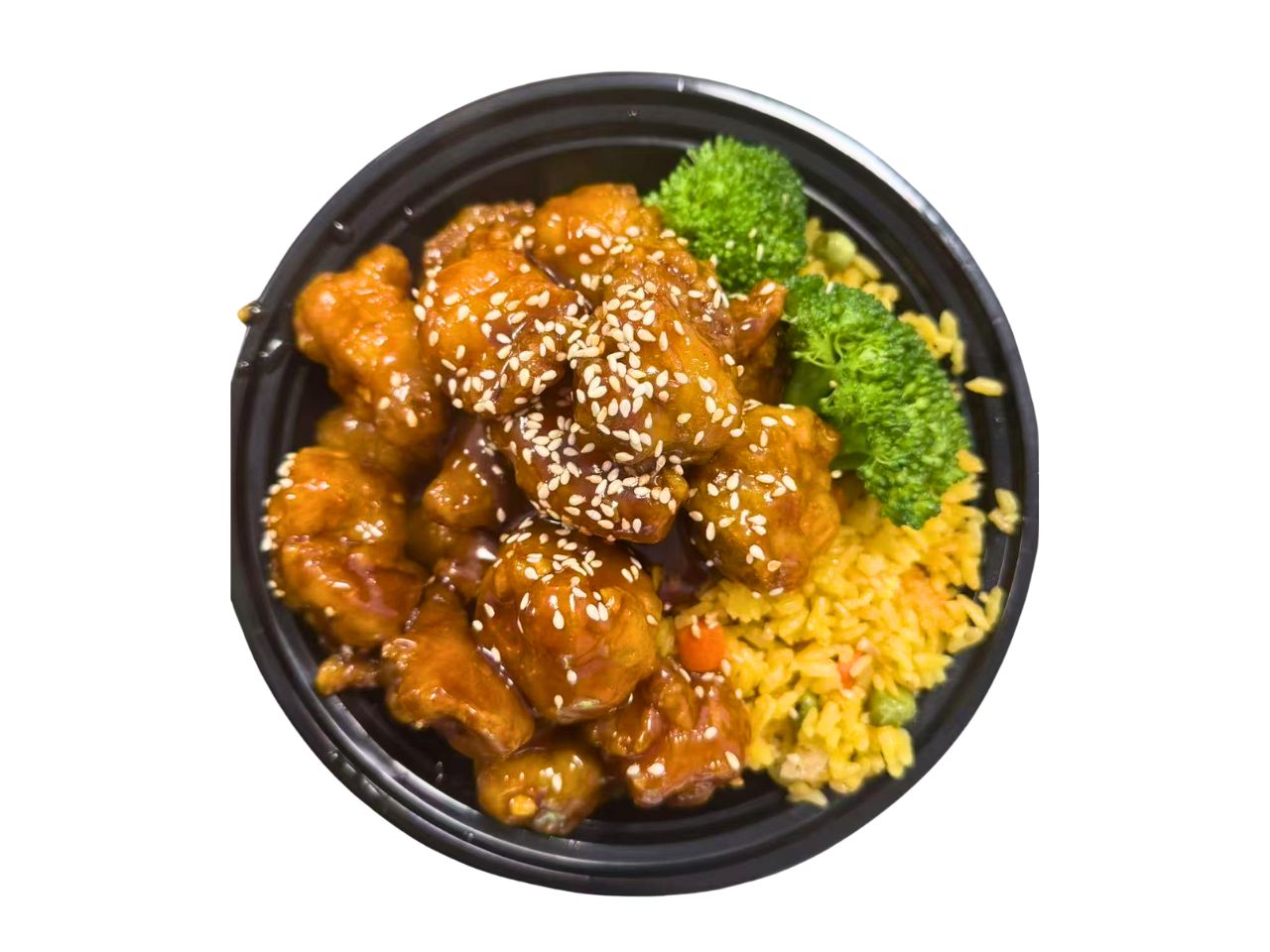 Green-Tea-Chinese-Restaurant-General-Tso’s-Chicken-and-Fried-Rice-Staten-Island General Tso's chicken served with fried rice and broccoli at Green Tea, a Chinese Restaurant in Staten Island