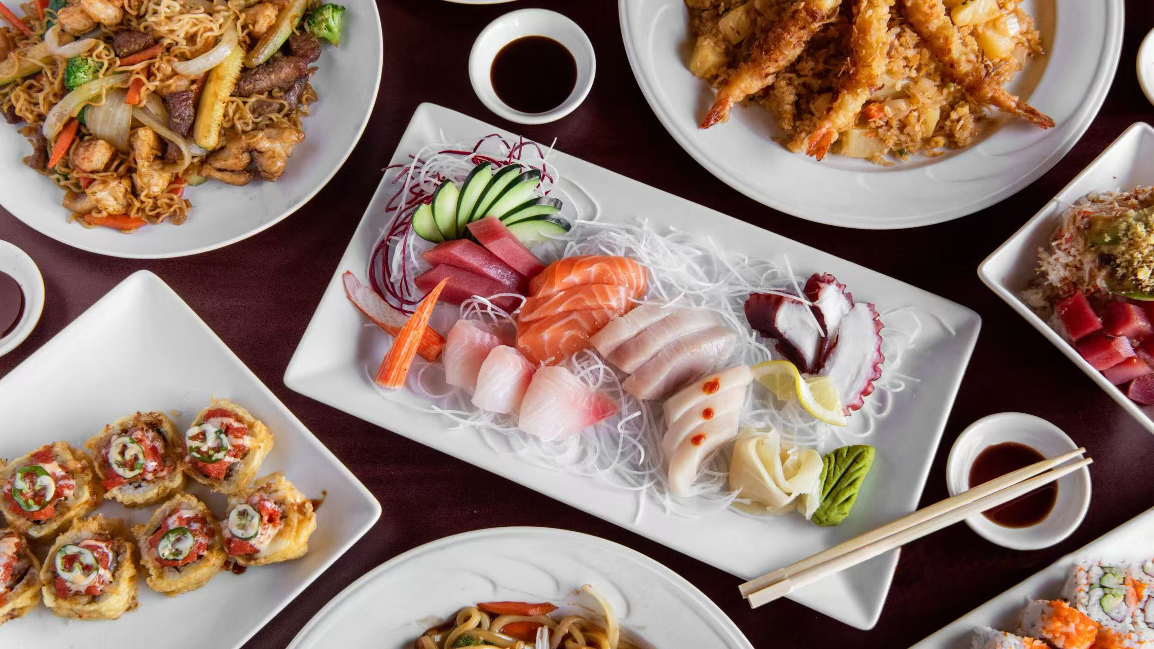 Assorted sushi and dishes at Green Tea Sushi Bar，a Japanese Restaurant in Covington