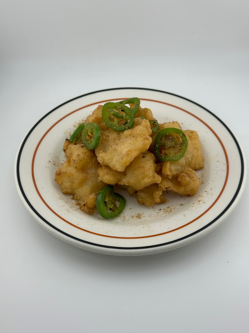 Crispy salt - pepper fish fillet with chili at Mei Mei Cafe, a Chinese Restaurant in Seattle
