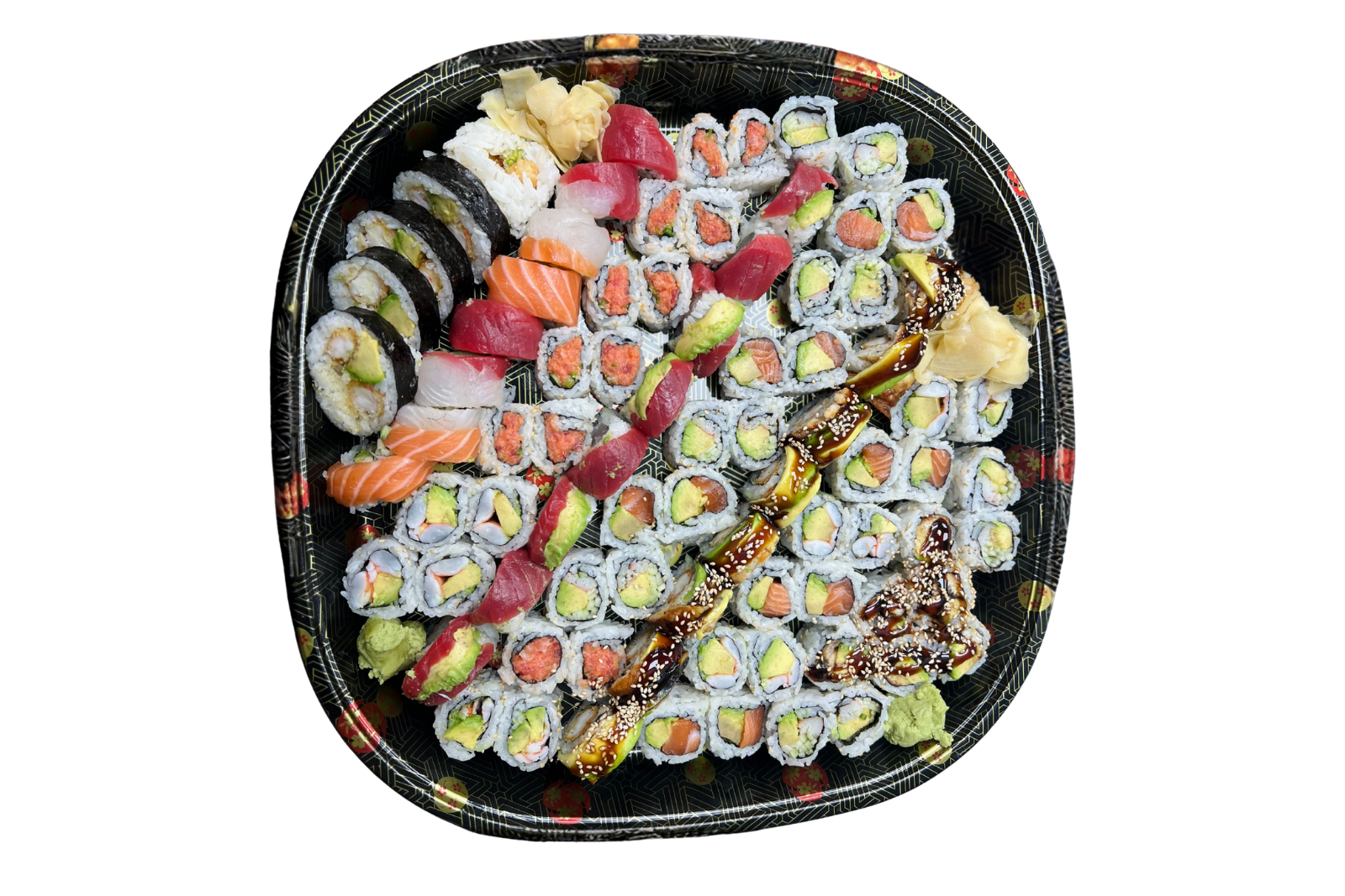 Assorted sushi platter with rolls & sashimi at Hachikawa Sushi, a Japanese Restaurant in Flushing