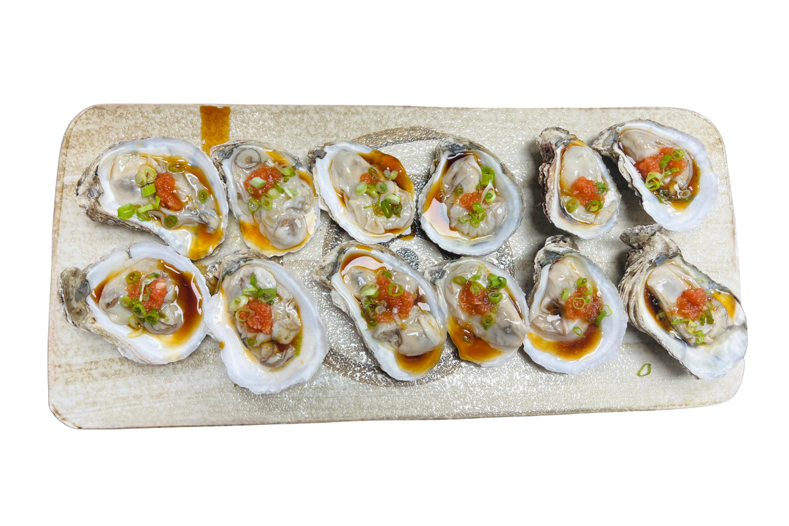 Topped oysters with scallions & sauce at Hachikawa Sushi, a Japanese Restaurant in Flushing