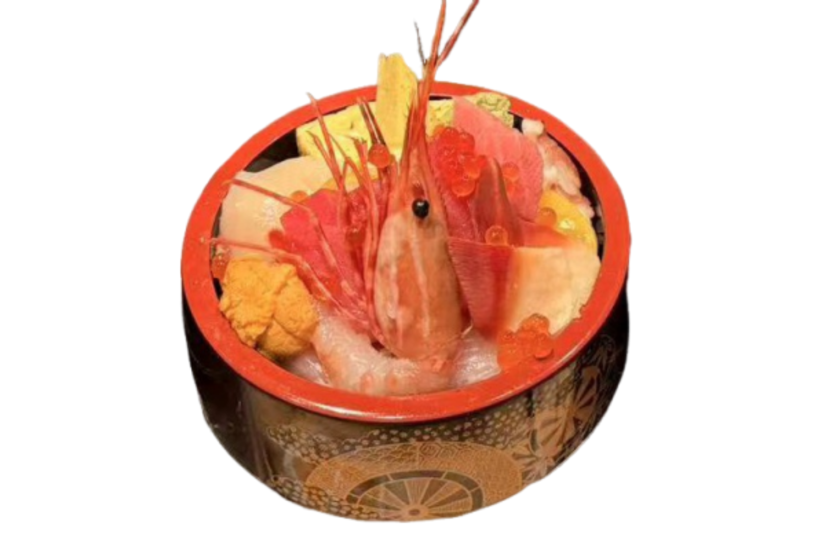 Luxury sashimi bowl with shrimp & roe at Hachikawa Sushi, a Japanese Restaurant in Flushing