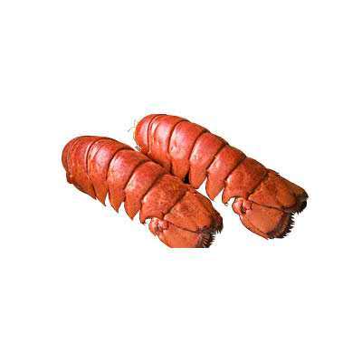 Two cooked lobster tails, bright red and segmented, ready to serve at Cherry Amber, a Asian fusion restaurant in Plainview