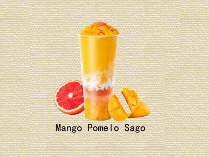 Tropical mango pomelo sago creamy dessert drink at Hannie Bite, an Asian Restaurant in Philadelphia