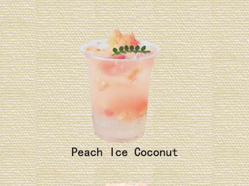 Refreshing peach coconut icy cooler with fresh fruit at Hannie Bite, an Asian Restaurant in Philadelphia