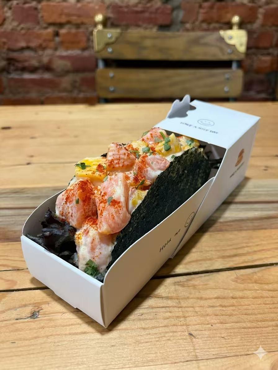 Spicy Salmon Sushi Taco at Hannie Bite, Asian Restaurant in Philadelphia