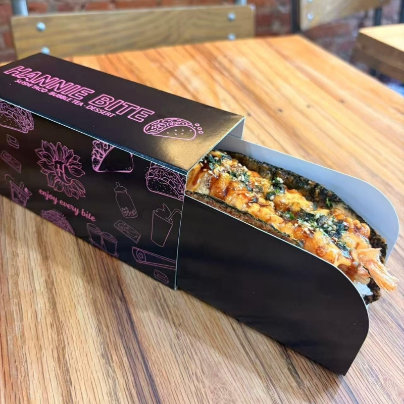 Shrimp sushi taco drizzled with rich savory sauces at Hannie Bite, Asian Restaurant in Philadelphia