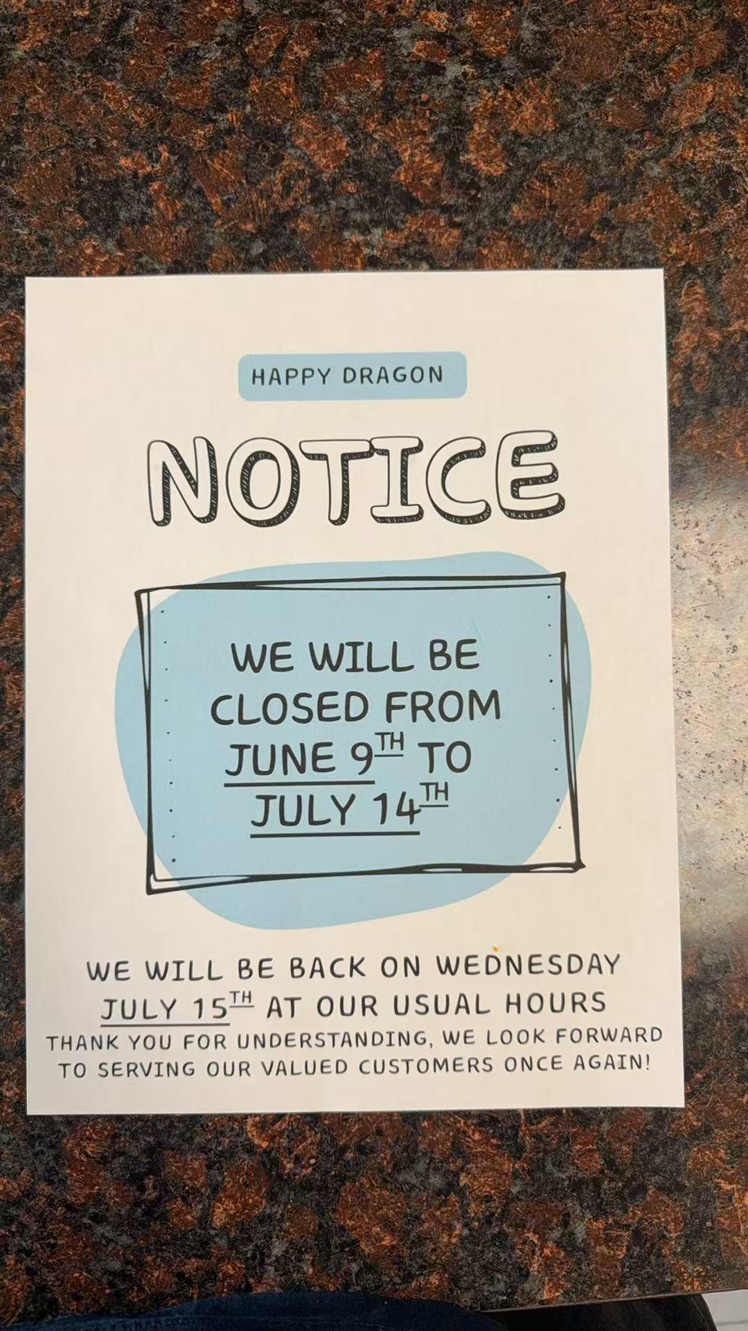 Notice of Special Operating Hours