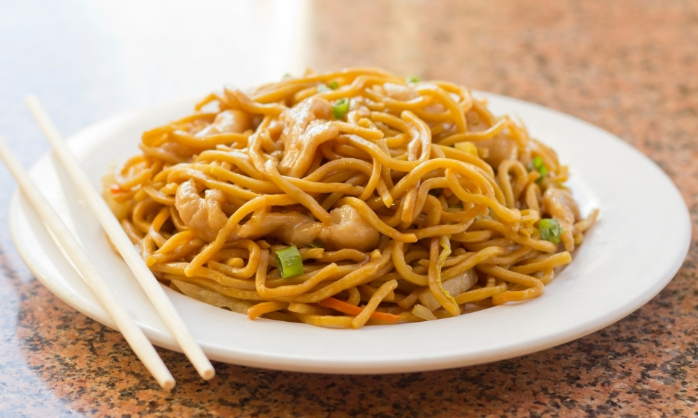 Chicken lo mein mixed with fresh vegetables at Happy Garden Restaurant, a Chinese Restaurant in Mt Laurel Township