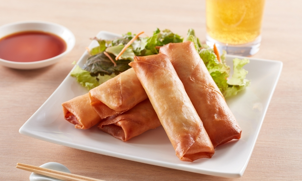 Crispy fried spring rolls with dipping sauce at Happy Garden Restaurant, a Chinese Restaurant in Mt Laurel Township