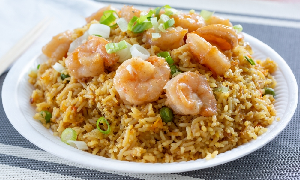 Shrimp fried rice with peas and scallions at Happy Garden Restaurant, a Chinese Restaurant in Mt Laurel Township