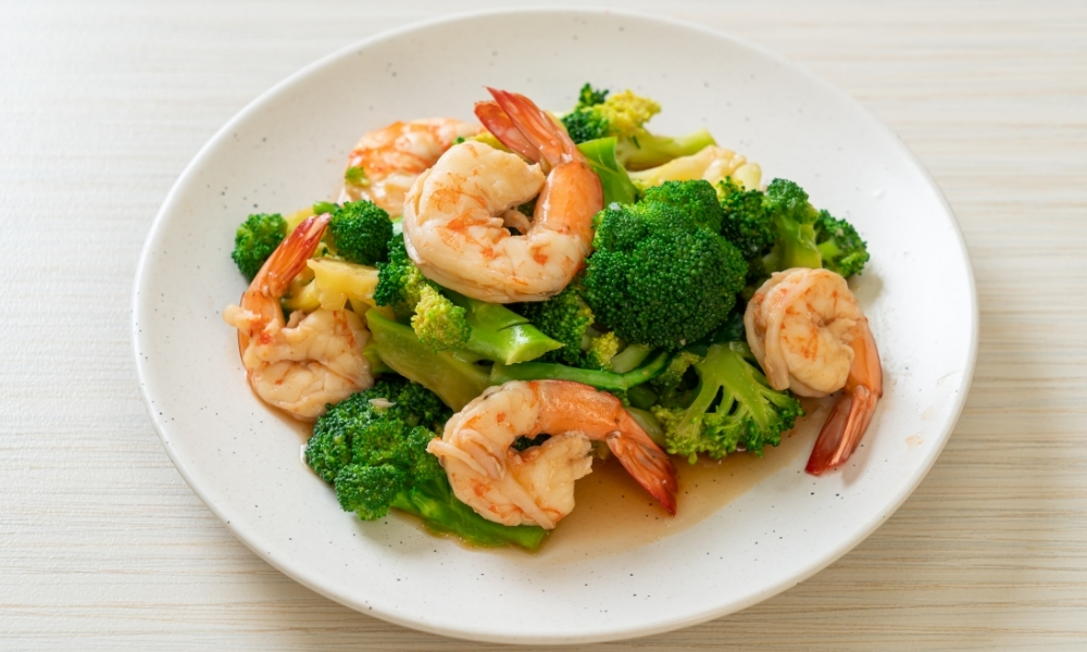 Stir-fried shrimp with fresh broccoli florets at Happy Garden Restaurant, a Chinese Restaurant in Mt Laurel Township
