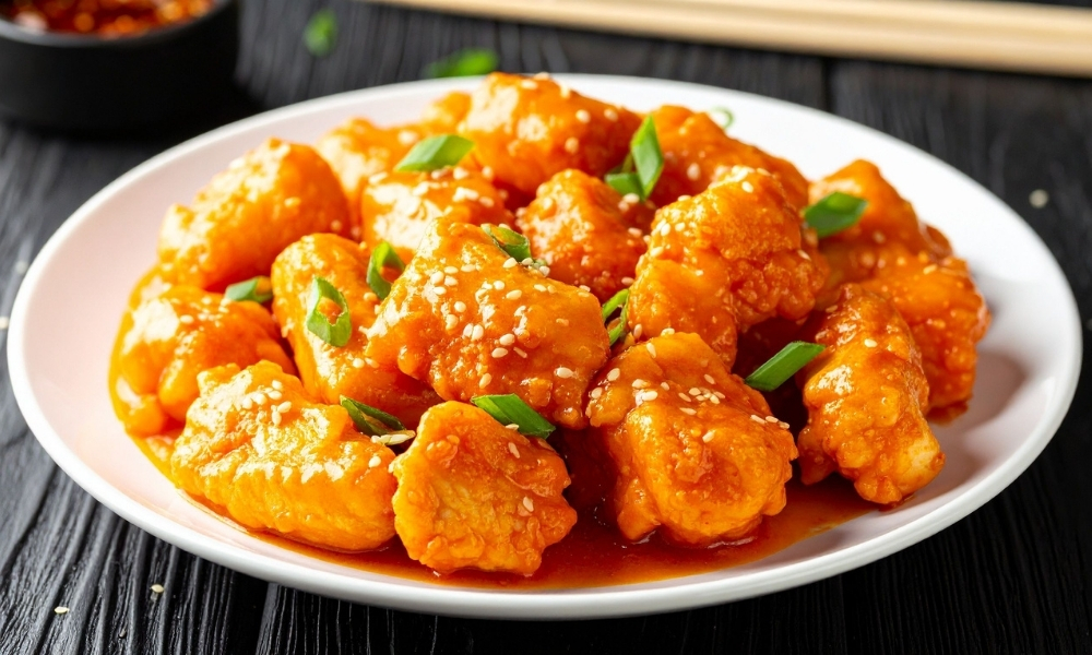 Sweet and sour chicken with sesame and green onion at Happy Garden Restaurant, a Chinese Restaurant in Mt Laurel Township