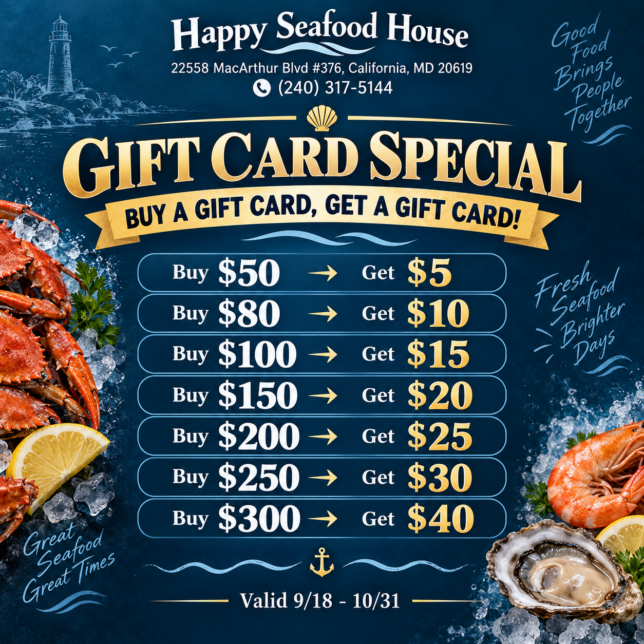 Crab N Go seafood platter promo - 10% off online orders $45+ at Liverpool, NY location.