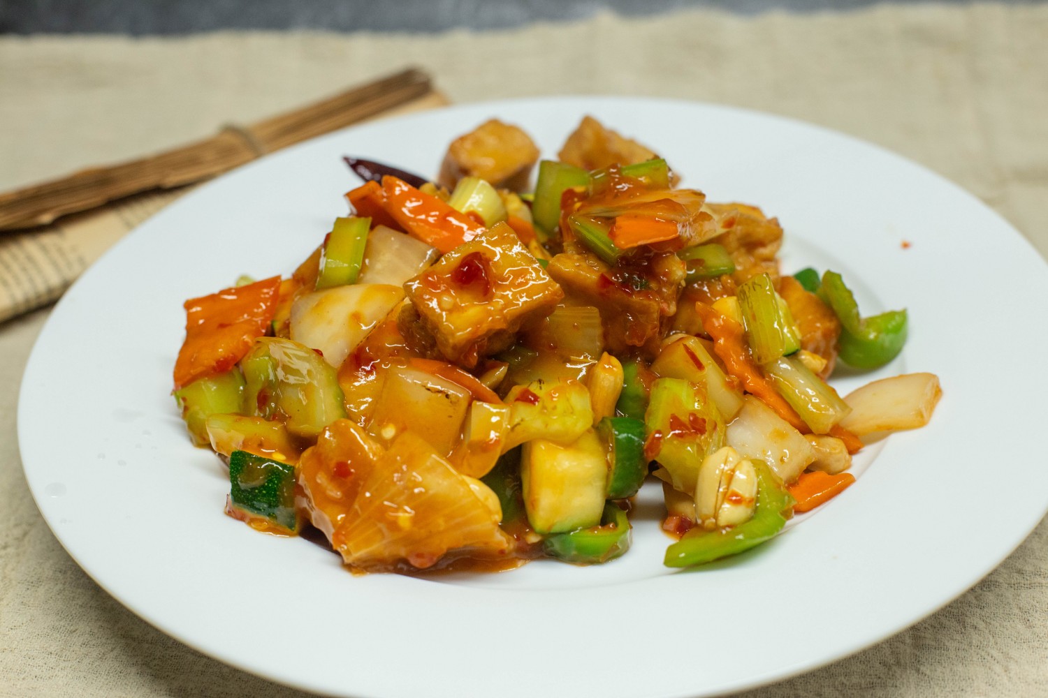 Happy-Valley-Wok-Asian-Restaurant-Kung-Pao-Tofu-Happy-Valley Dried pepper peanut, carrot and soft tofu in soychili garlic sauce at Happy Valley Wok, a Asian Restaurant in Happy Valley