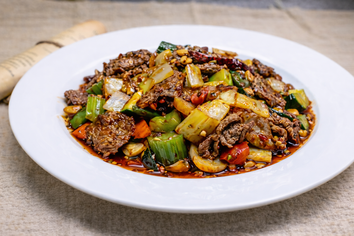 Spicy Szechuan beef with scallions and chili sauce at Happy Valley Wok, a Asian Restaurant in Happy Valley