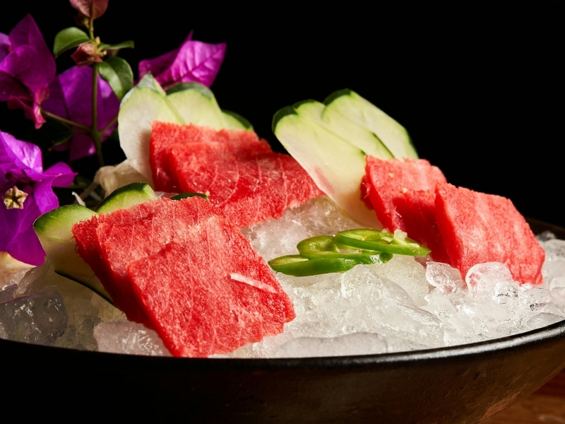 Chilled tuna sashimi laid on crushed ice at Haru, a Japanese Restaurant in MIDDLETON