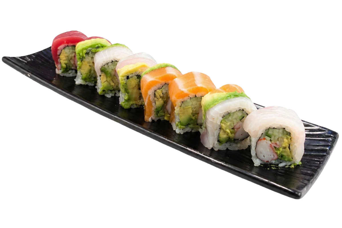 Colorful rainbow sushi roll at Haru, a Japanese Restaurant in MIDDLETON