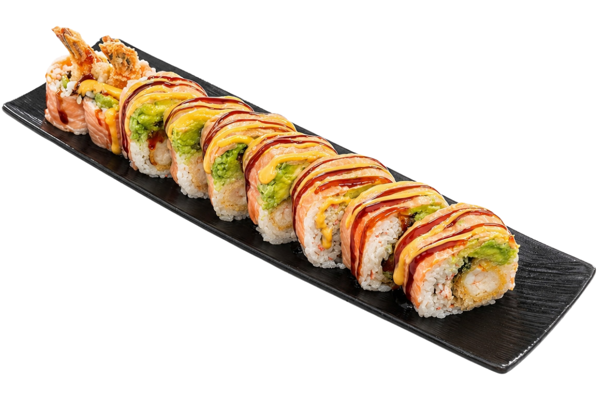 Salmon wrapped tempura shrimp roll at Haru, a Japanese Restaurant in MIDDLETON