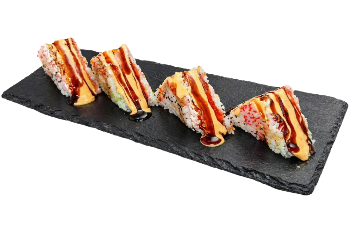 Triangular sauced sushi rice cake at Haru, a Japanese Restaurant in MIDDLETON