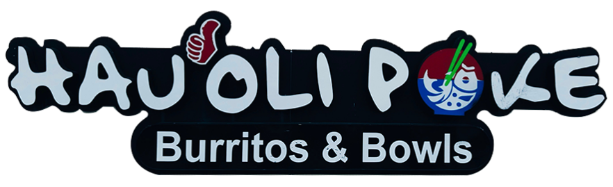 Vibrant brand signage for Hau'oli Poke Burritos & Bowls at Hau'oli Poke Burritos & Bowls, a Japanese Restaurant in Sherman