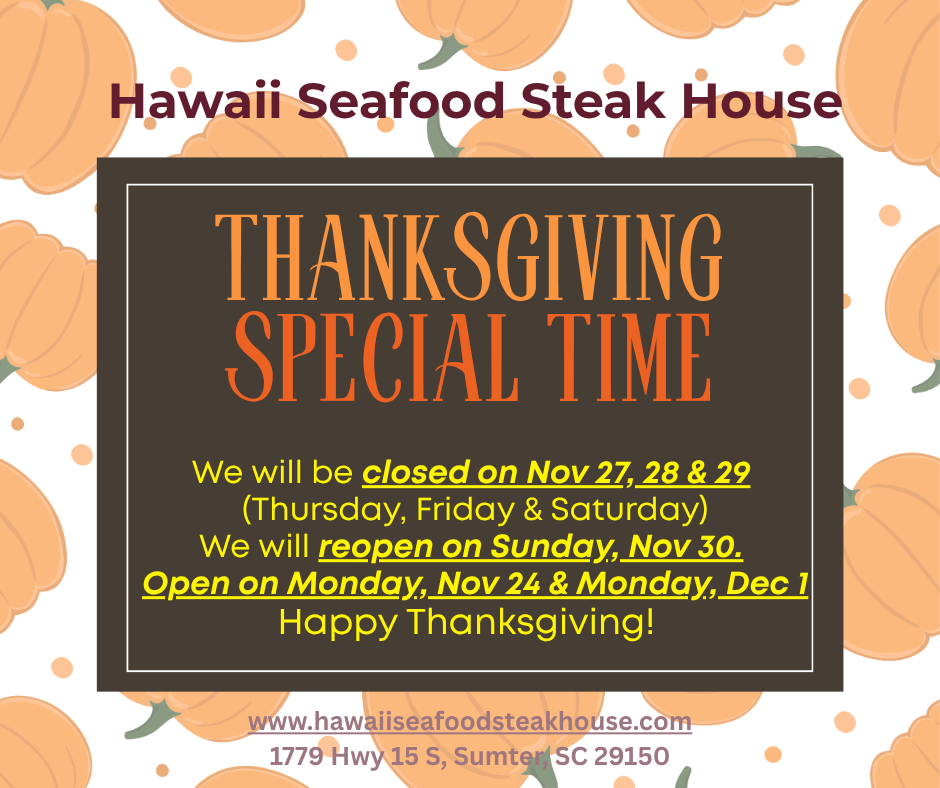We will be closed on Nov 27, 28 & 29
(Thursday, Friday & Saturday)
We will reopen on Sunday, Nov 30.