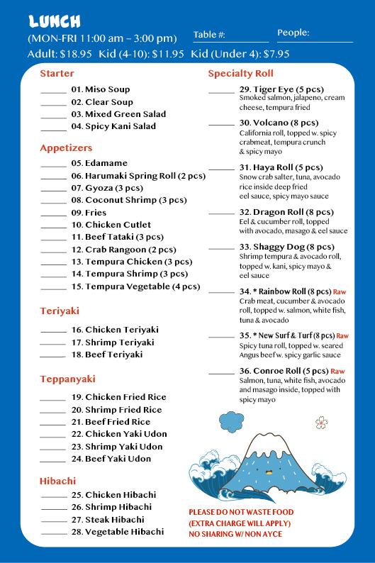 Japanese Restaurant Haya Sushi Enfield menu page 1