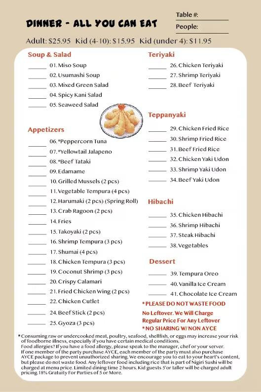 Japanese Restaurant Haya Sushi Enfield menu page 1