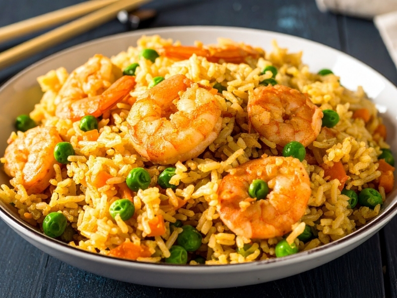 Shrimp fried rice with peas & carrots at Hibachi & Wings Express, a Asian restaurant in Florence