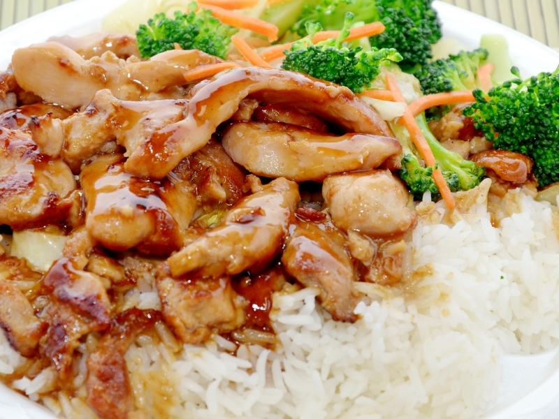 Teriyaki chicken with veggies over rice at Hibachi & Wings Express, a Asian restaurant in Florence