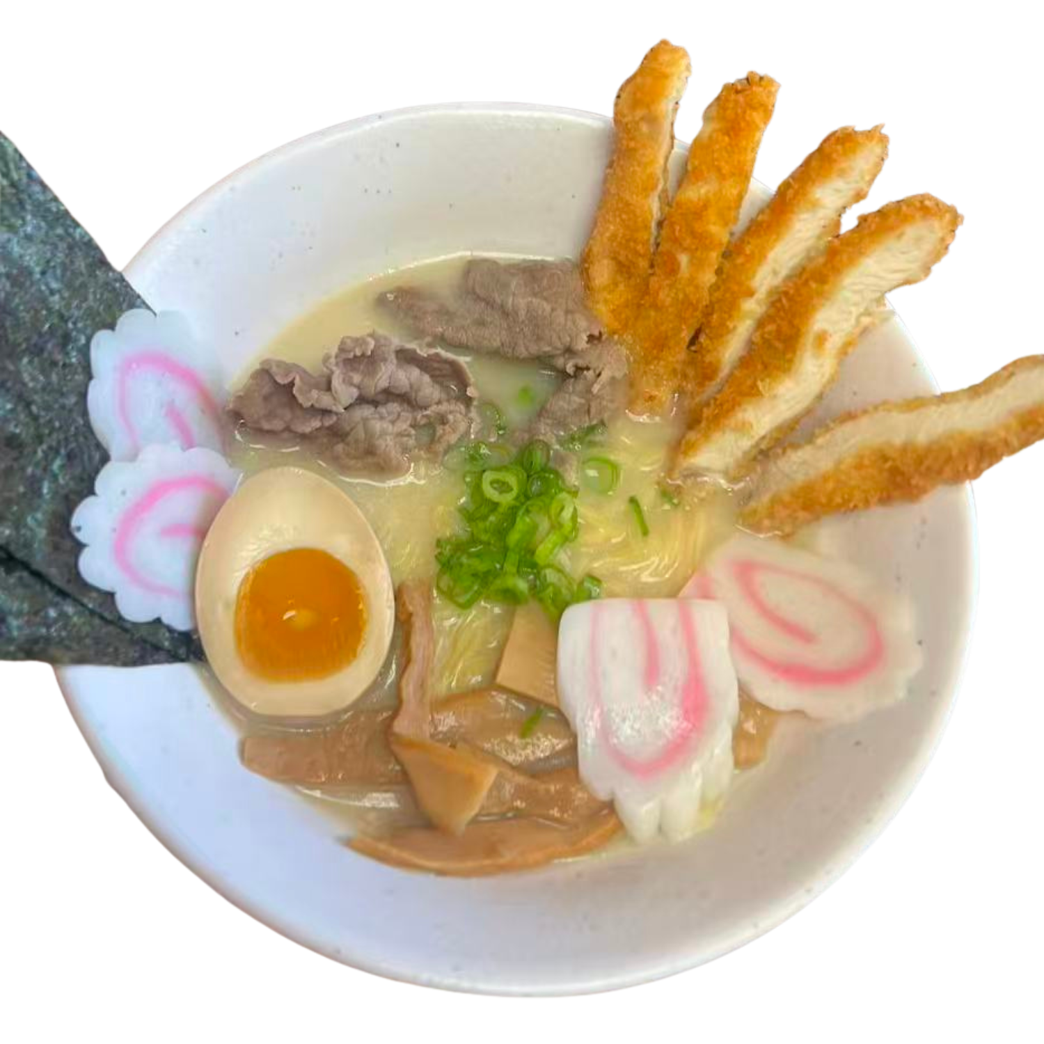 Creamy tonkotsu ramen topped with chicken katsu at Hibachi X Ramenn, a Japanese Restaurant in Hicksville