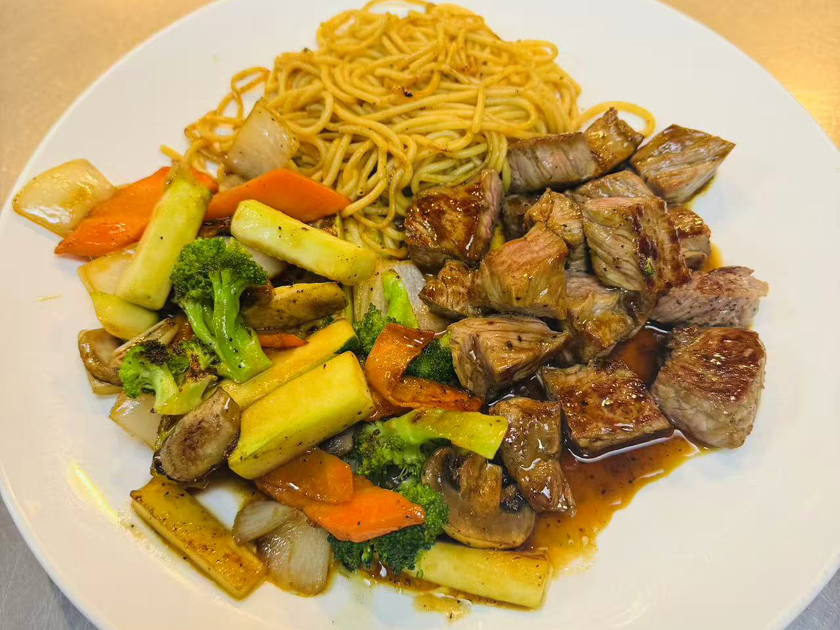 Beef stir-fry noodles with assorted grilled vegetables at Hikari Sushi, a Japanese Restaurant in Jacksonville