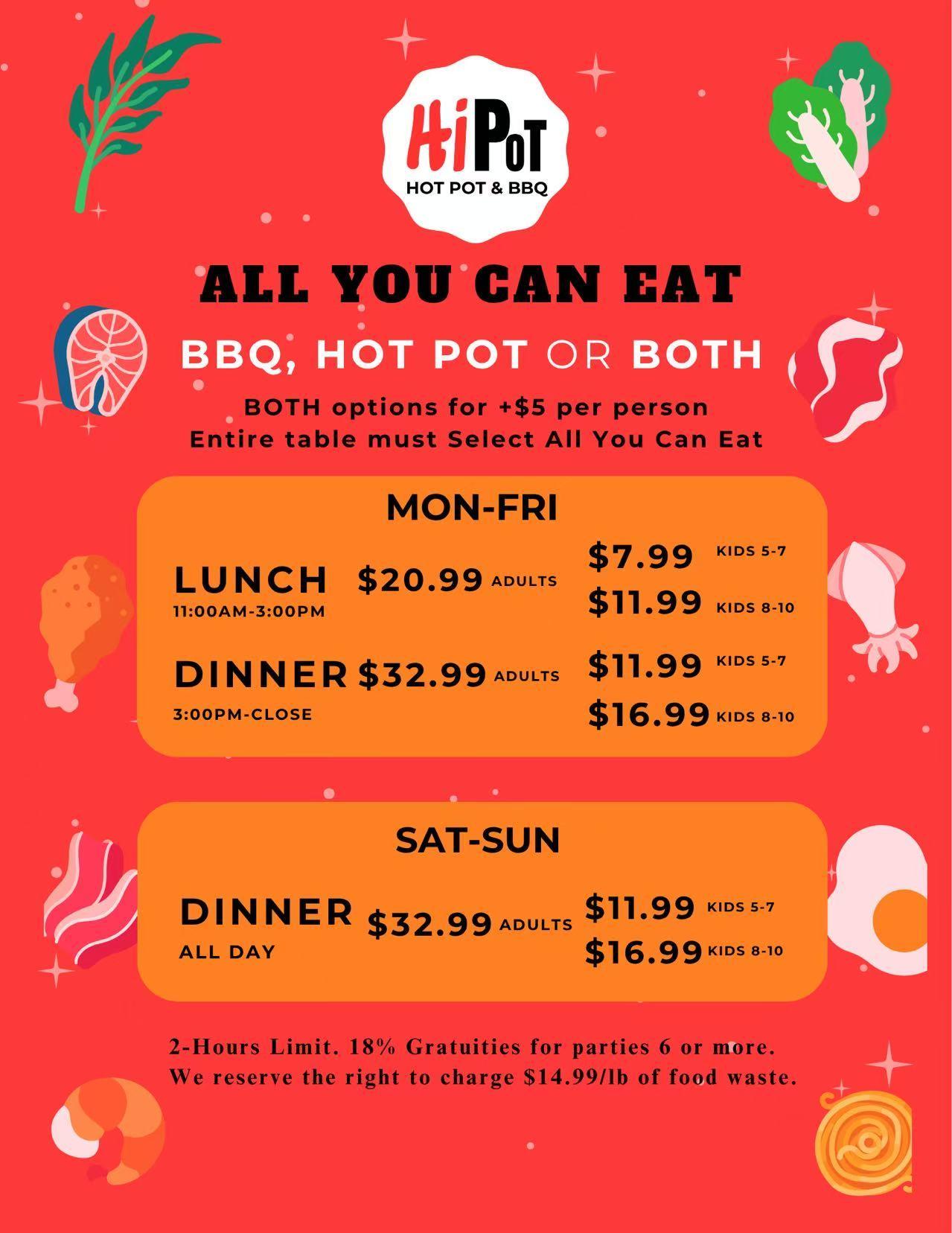 Restaurant menu, detailed description provided below