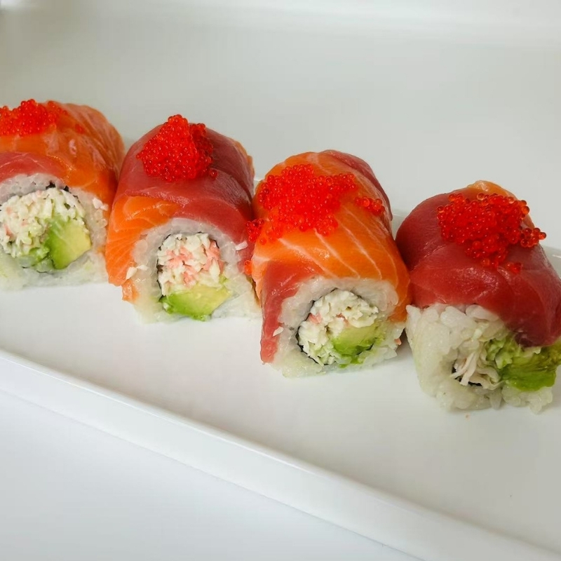 Hiromi-Sushi-Sushi-restaurant-Premium-Sushi-Rolls-New-York Sushi rolls with salmon, tuna, and caviar. At Hiromi Sushi,a Sushi Restaurant in New York