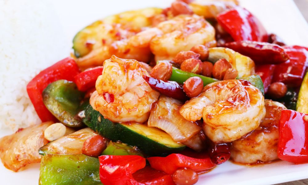 Spicy Kung Pao prawns with peanuts at Hong Kong City Restaurant, a Chinese Restaurant in Alameda