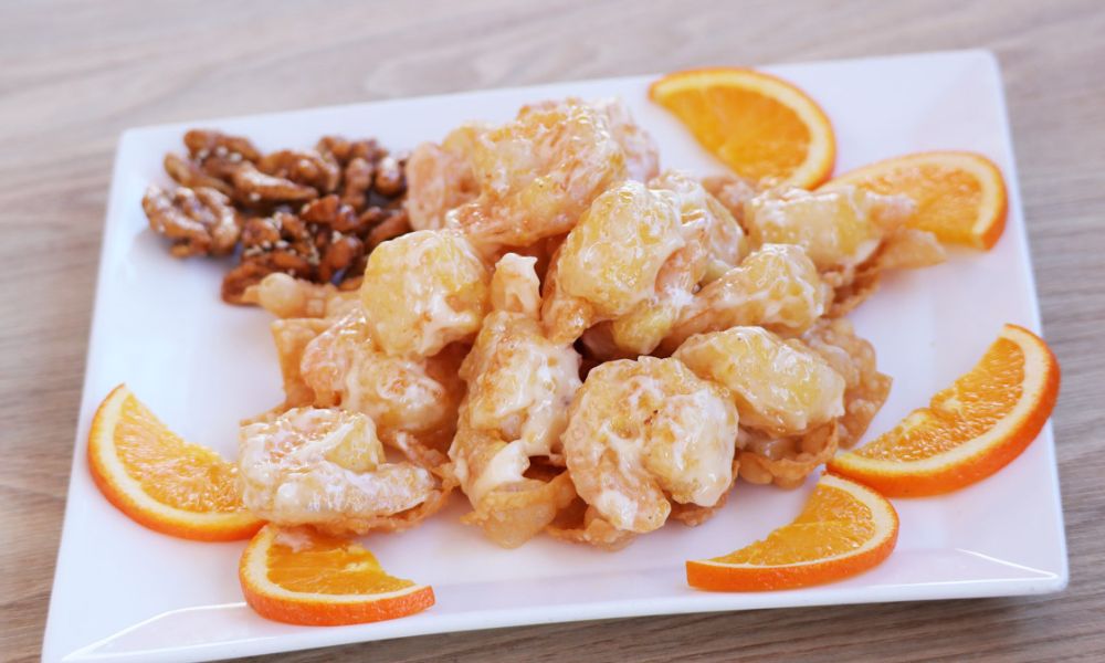 Prawns with peach flavor at Hong Kong City Restaurant, a Chinese Restaurant in Alameda