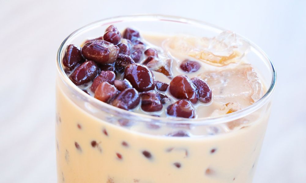 Creamy milk tea with red beans at Hong Kong City Restaurant, a Chinese Restaurant in Alameda