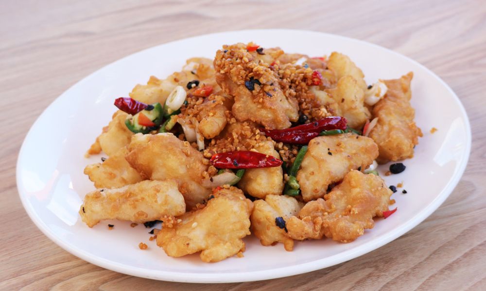 Crispy tilapia fillet with crispy garlic at Hong Kong City Restaurant, a Chinese Restaurant in Alameda