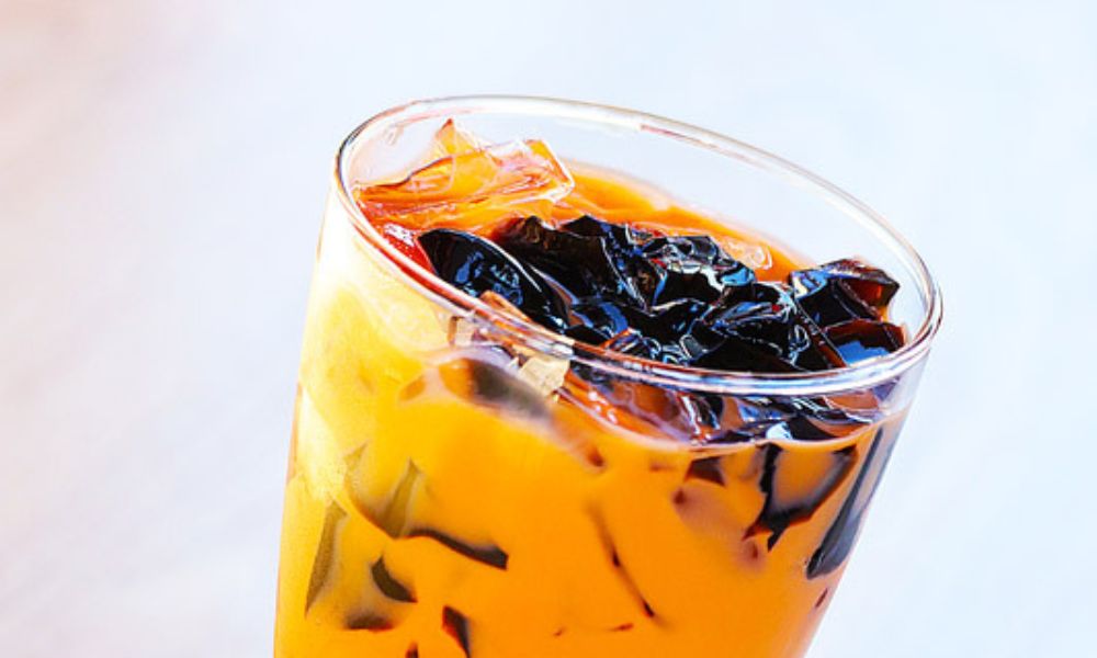 Thai milk tea with grass jelly at Hong Kong City Restaurant, a Chinese Restaurant in Alameda