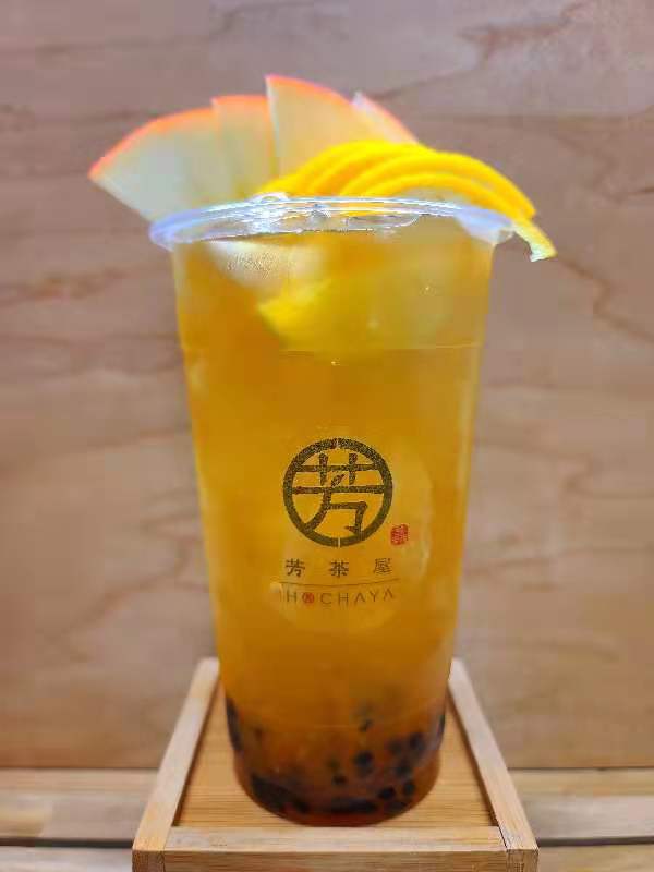 Taro bubble tea with tapioca pearls served at Hochaya, a bubble tea shop in Goleta