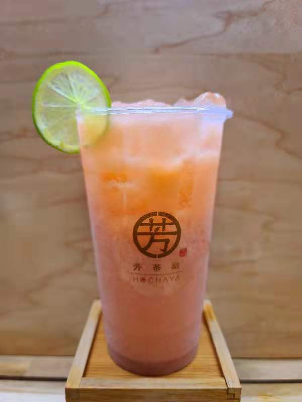 Taro bubble tea with tapioca pearls served at Hochaya, a bubble tea shop in Goleta