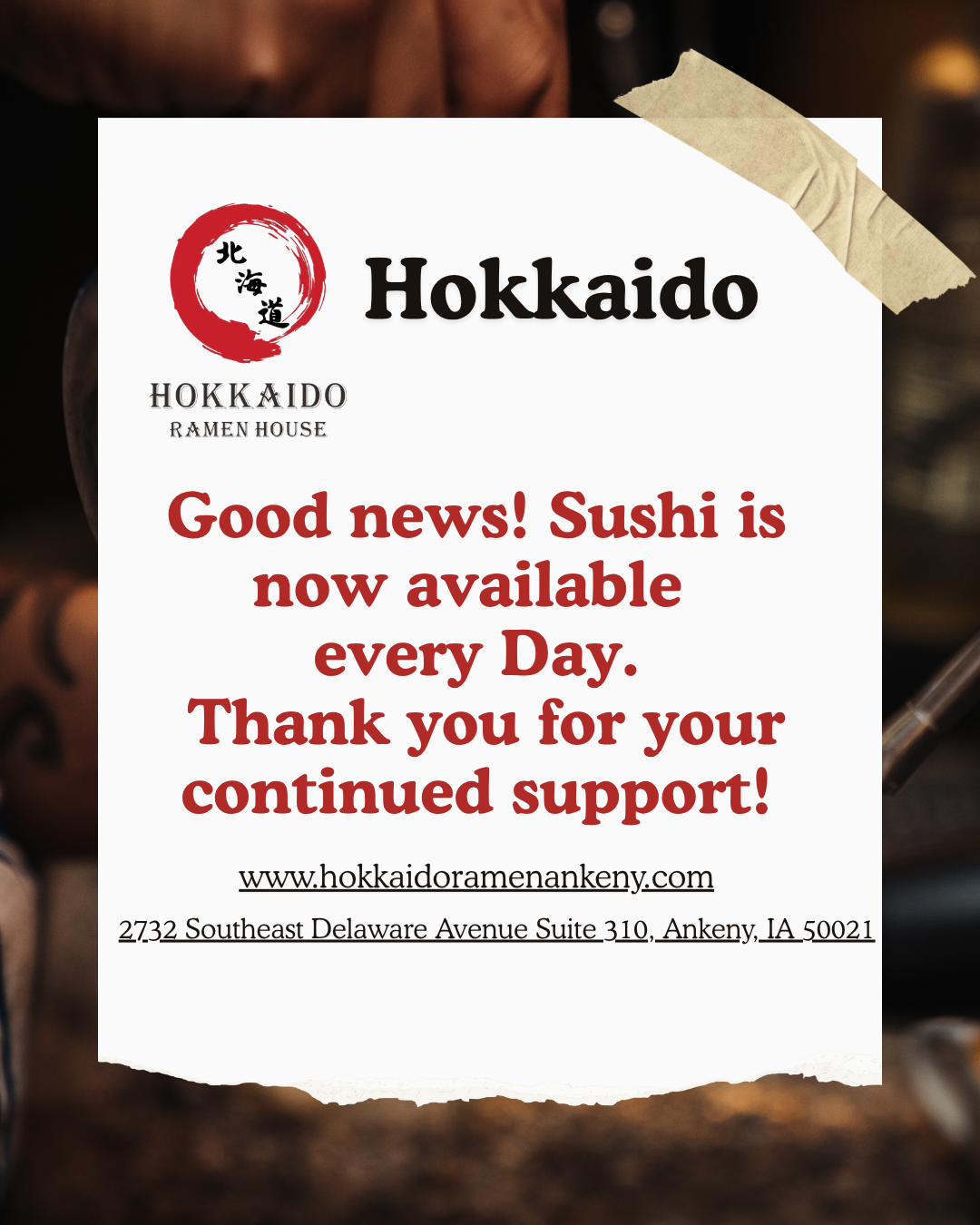 Notice of Special Operating Hours