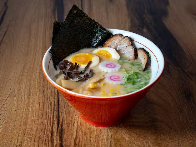 Creamy tonkotsu ramen with egg, chashu pork and seaweed at Hokkaido Ramen, a Japanese restaurant in Kill Devil Hills