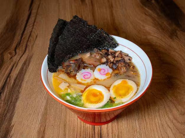 Miso ramen with egg, pork cubes and seaweed at Hokkaido Ramen, a Japanese restaurant in Kill Devil Hills