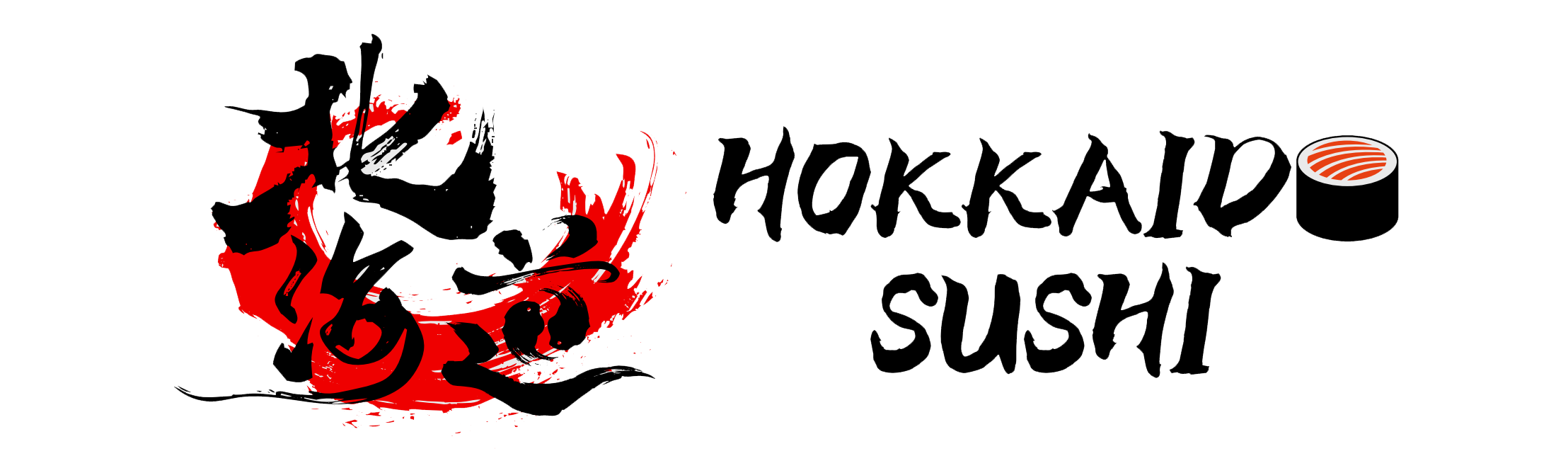 Hokkaido Sushi restaurant logo with Japanese calligraphy and a sushi icon at Hokkaido Sushi