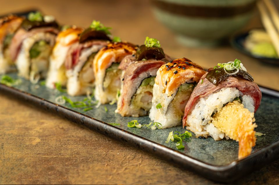 Seared Wagyu Sushi Roll at Hokkaido Sushi & Ramen, Japanese Restaurant in Portland