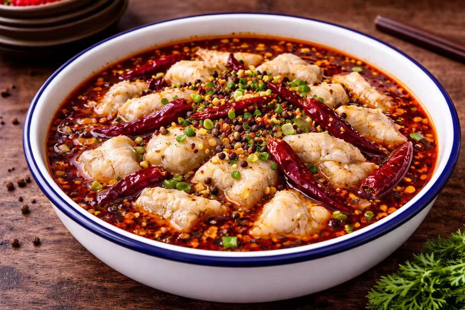 Poached Fish Slices in Spicy Oil at Hong Kong Cafe, a Chinese Restaurant in New York