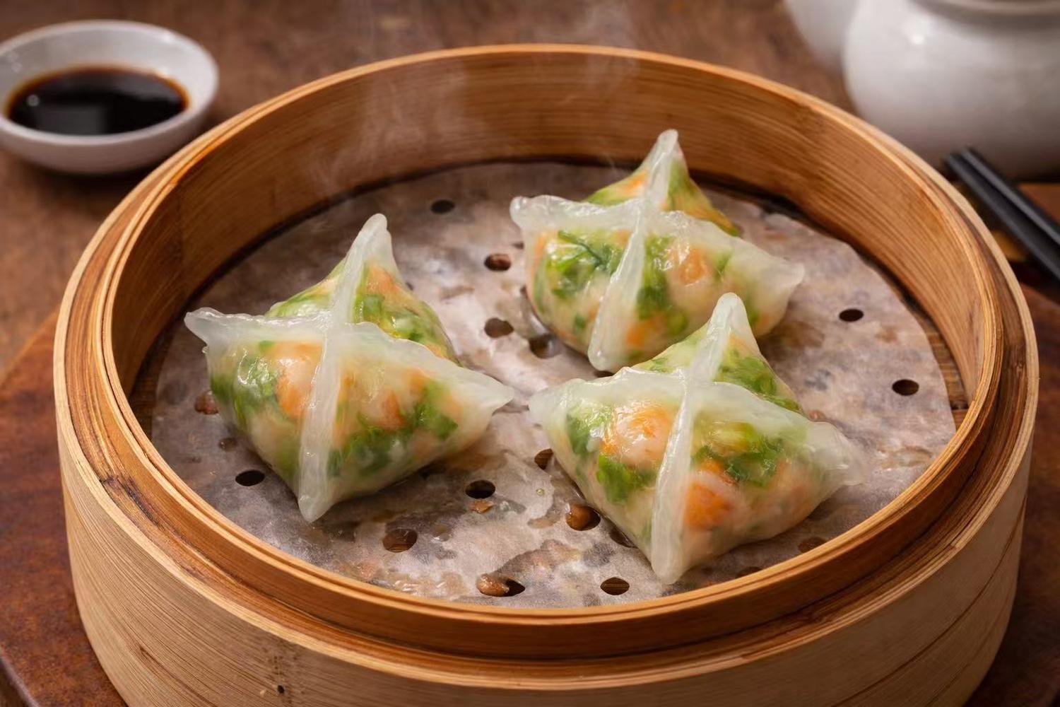 Seafood and Pea Shoot Dumplings at Hong Kong Cafe, a Chinese Restaurant in New York