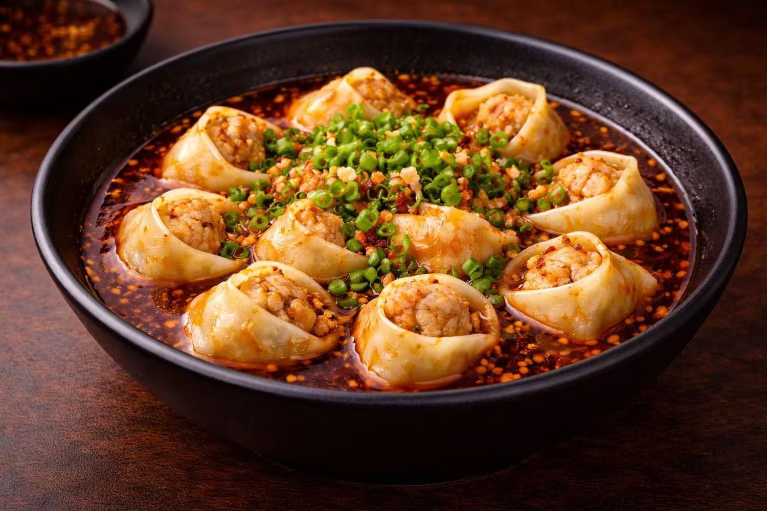 Wontons in Chili Oil at Hong Kong Cafe, a Chinese Restaurant in New York