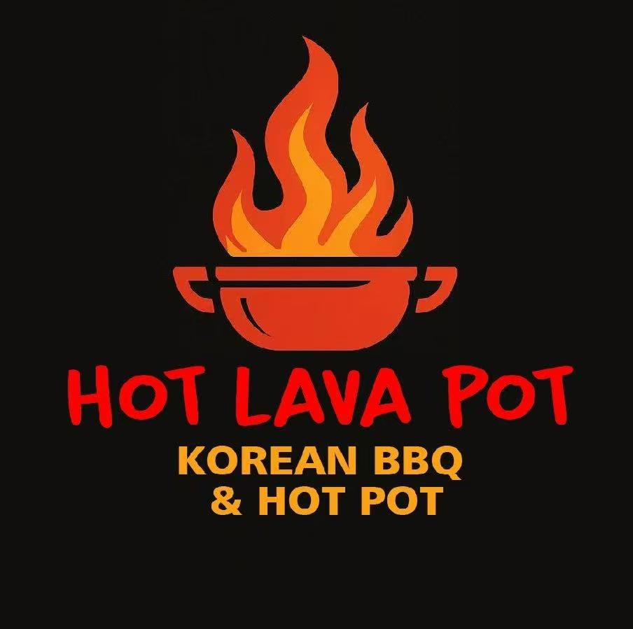 Hot Lava Pot Korean BBQ & Hot Pot logo with flame and pot icon